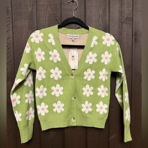Willow & Wind Green w/Daisy Flowers Cardigan Sweater Sz S Boho Cottagecore NWT